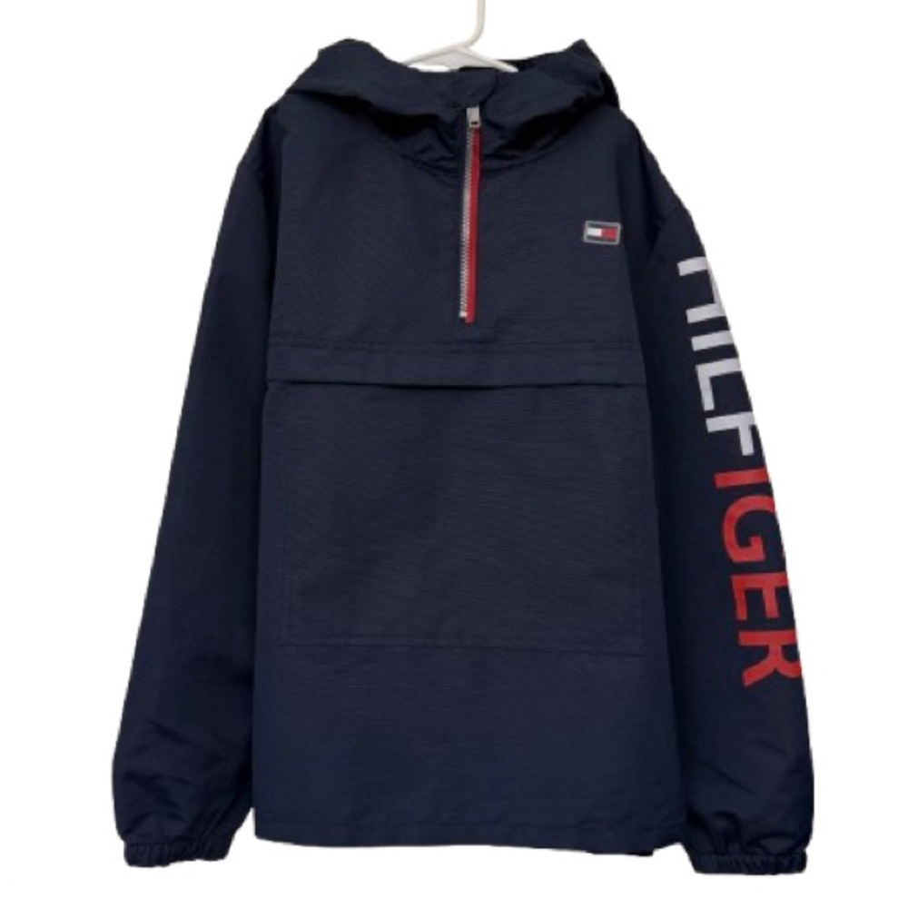 Tommy Hilfiger Pullover Windbreaker Jacket Raincoat Spellout Youth Large 14 16